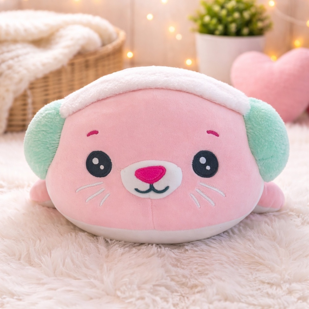 Cuteβ Plush Toy Pink & Mint β Kawaii Seal Style, Soft & Cozy Decor Gift